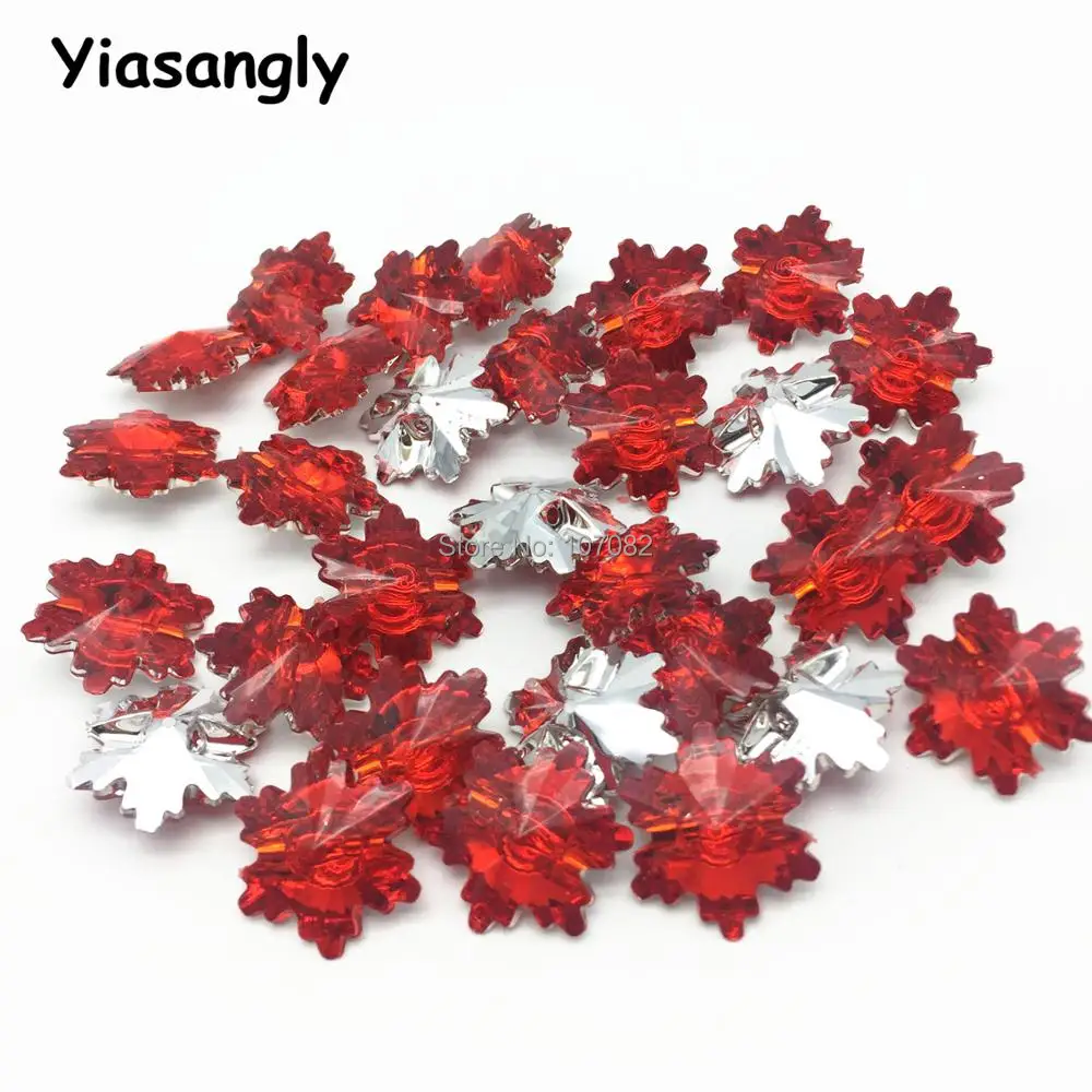 

50pcs 25mm Red Fashion Shiny Snowflake Buttons Acrylic SEWING Coat Button Embellishments Scrapbooking