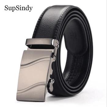 

SupSindy Leather Belts for men Cowhide luxury Automatic Buckle Belt Casual genuine leather man's belt Jeans Waistband male strap