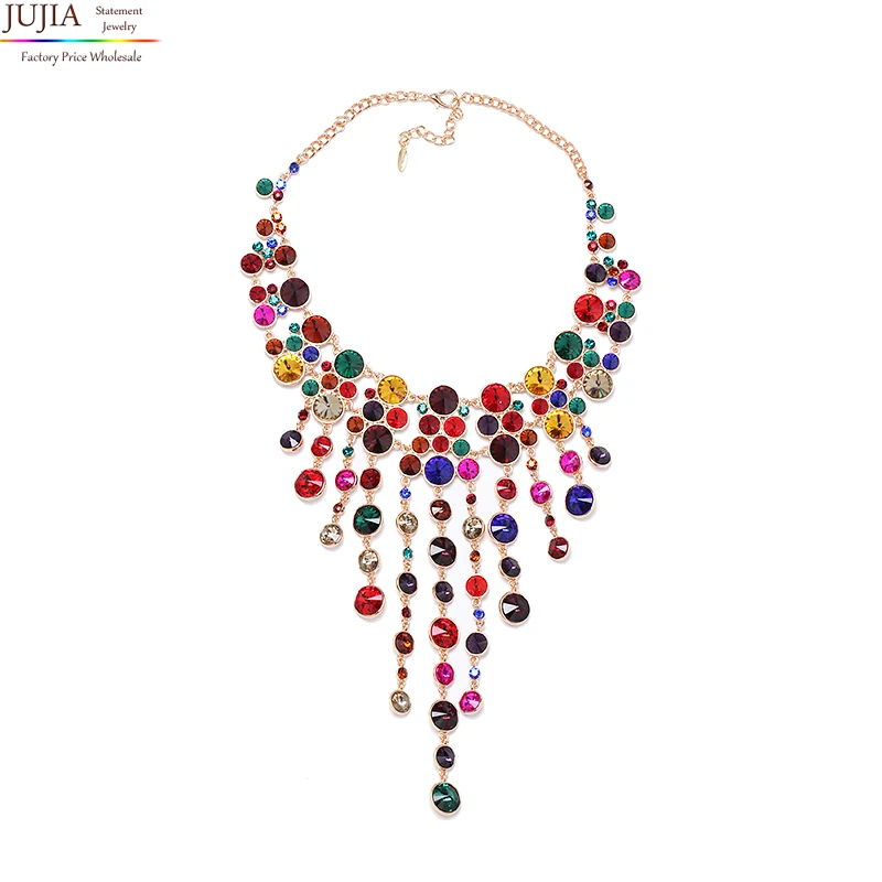 

JUJIA Collier Femme vintage Statement Choker Necklace multicolor Color Crystal Round Necklaces & Pendants Maxi Necklace Women