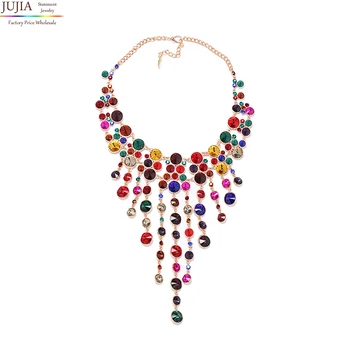 

JUJIA Collier Femme vintage Statement Choker Necklace multicolor Color Crystal Round Necklaces & Pendants Maxi Necklace Women