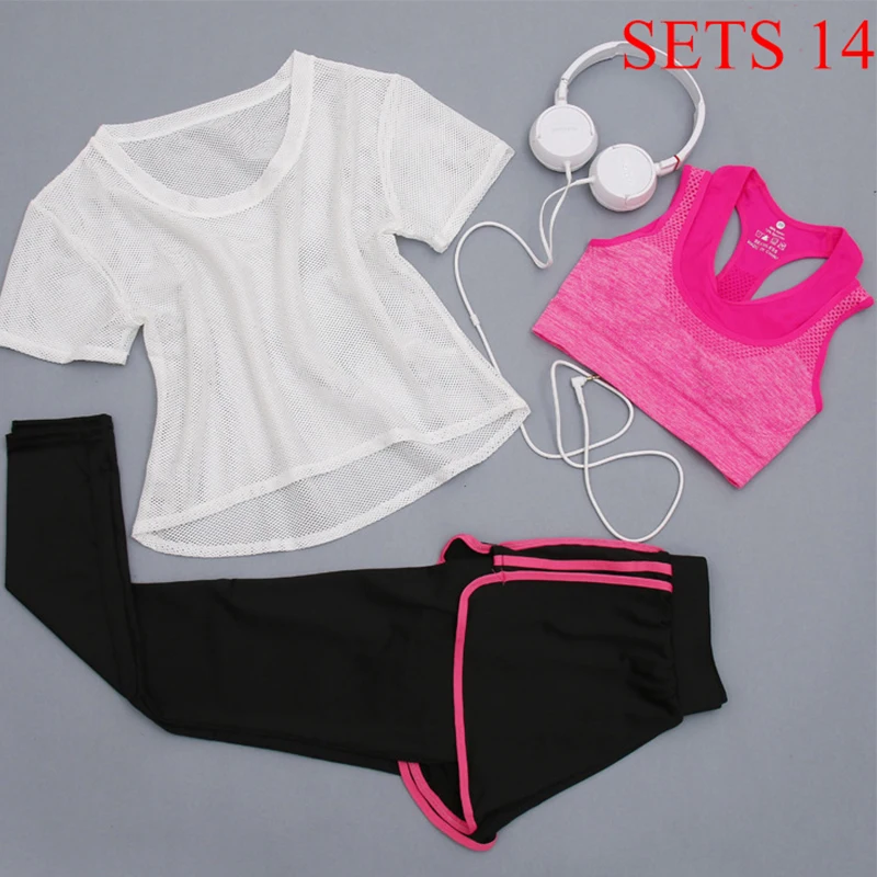 Women Sportwear 3 Pieces Suits Fitness Yoga Set T-Shirt&Bra&Shorts Sport Set Gym Clothes Sport Wear Training Suit Running,ZF197