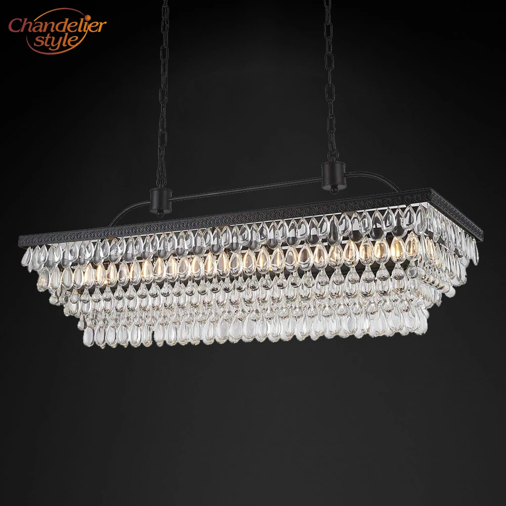 Vintage Retro Rectangular Glass Drop Chandelier Lighting Hanging