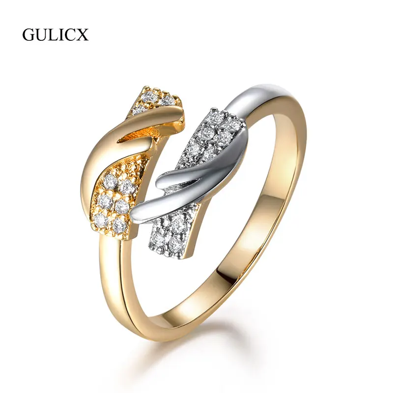 

GULICX New Arrival Silver & Gold Color Open Rings For Women Clear Cubic Zircon Female Engagement Ring Party Anel Jewelry GLR721