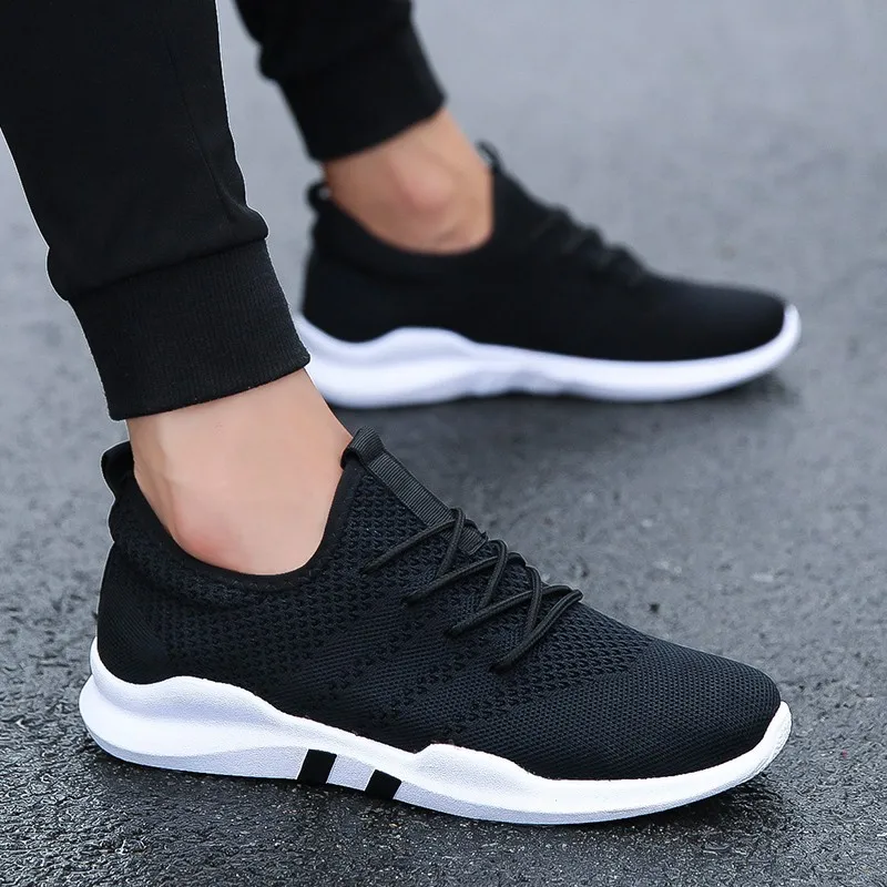 Хит, брендовые летние легкие мужские кроссовки, дышащие, на шнуровке, обувь для бега для взрослых, прогулочная обувь, zapatillas Hombre - Цвет: Black