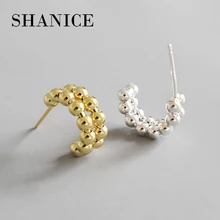 SHANICE INS настоящие 925 пробы серебряные серьги-гвоздики, дизайнерские Простые два ряда бусин, полукруглые серьги-Крючки для женщин