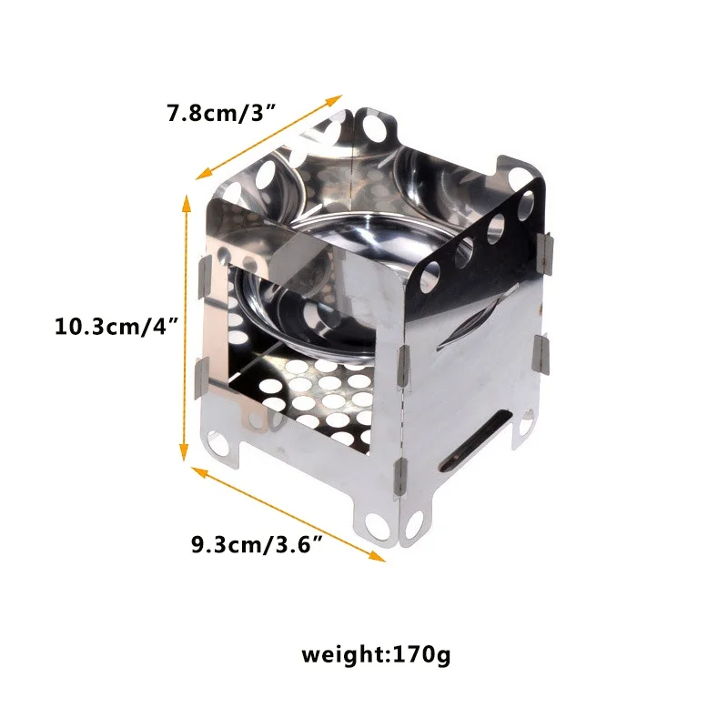 Folding Wood Stove Outdoor Camping Stove With Alcohol Tray Ultralight Stainless Steel Pocket Burning For Picnic Hiking New