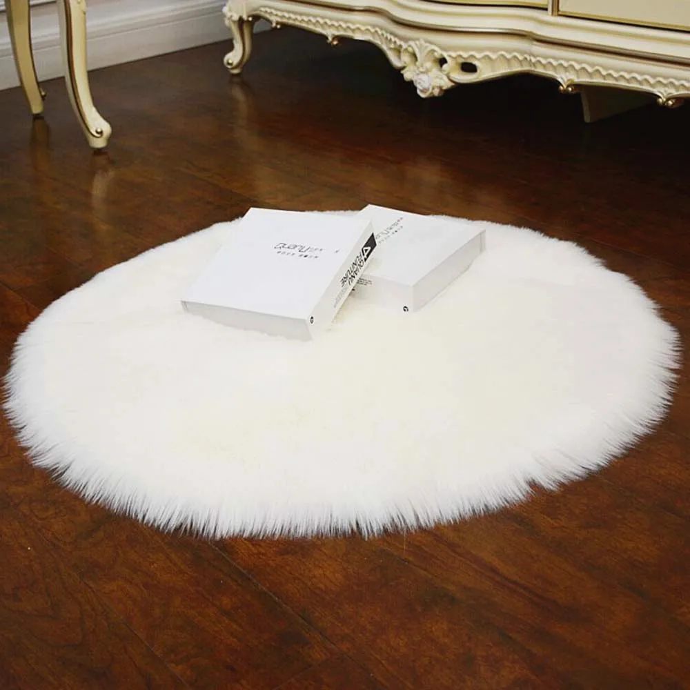 RAYUAN Luxury Round White Sheepskin Hairy Carpet Faux Mat Seat Pad Fur Plain Fluffy Soft Area Rug Tapetes 30-120cm - Image 5