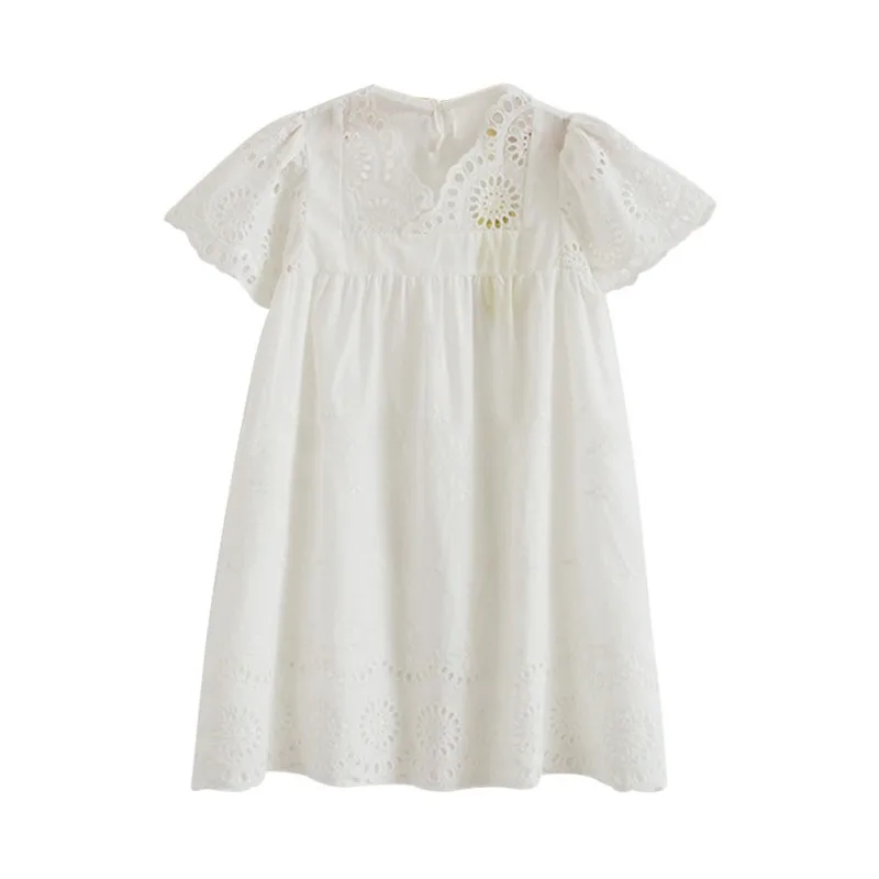 Летнее Детское кружевное платье принцессы; Одежда для маленьких девочек; белое хлопковое платье с вышивкой; пляжное праздничное платье