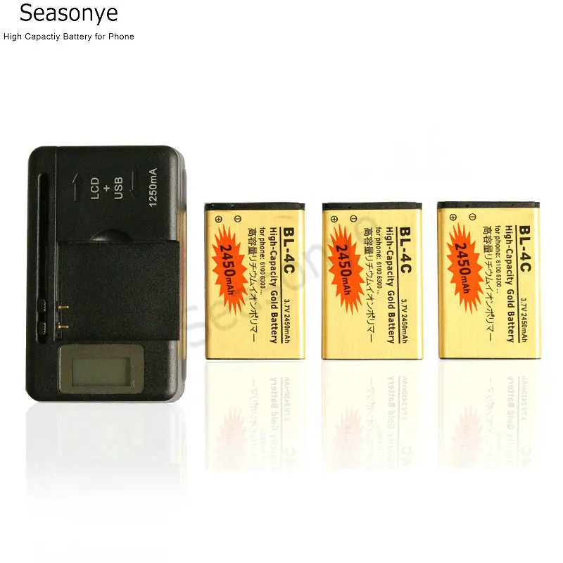 

Seasonye 3x 2450mAh BL-4C / BL 4C / BL4C Gold Replacement Battery + LCD Charger For Nokia 6100 6300 2220s 2228 2650 2652 2690