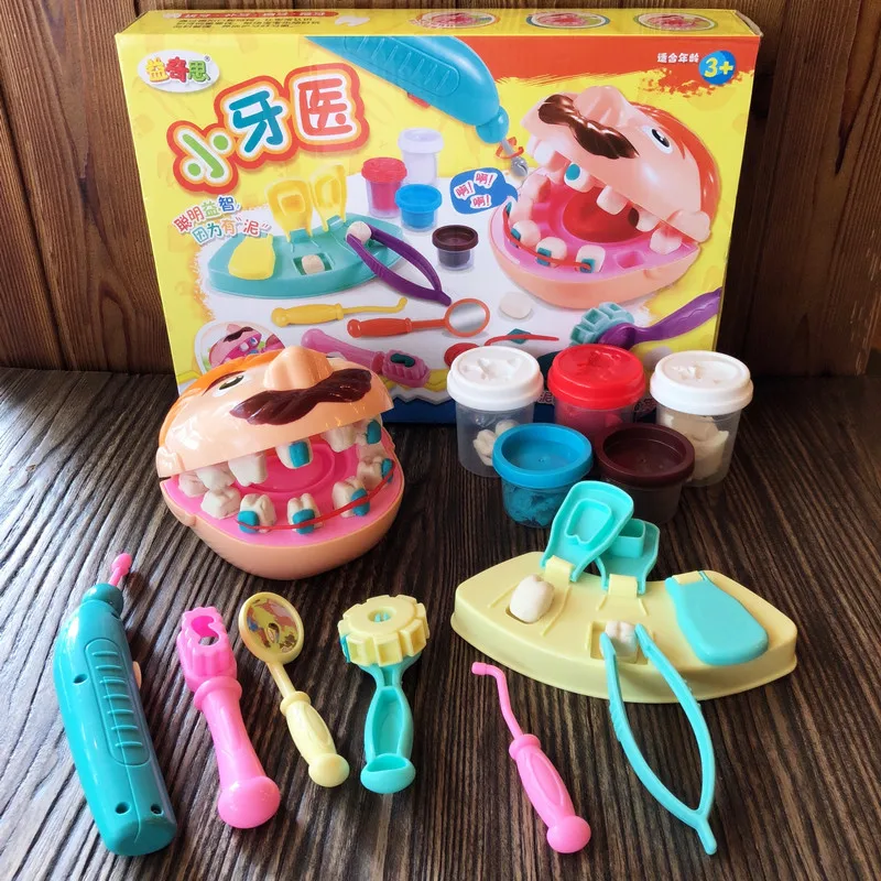 

Cute! Children Dentist Color Mud Set Pretend Toy Kids Creative Playdough Mold Dentist Kit Kindergarten School Educational Toy
