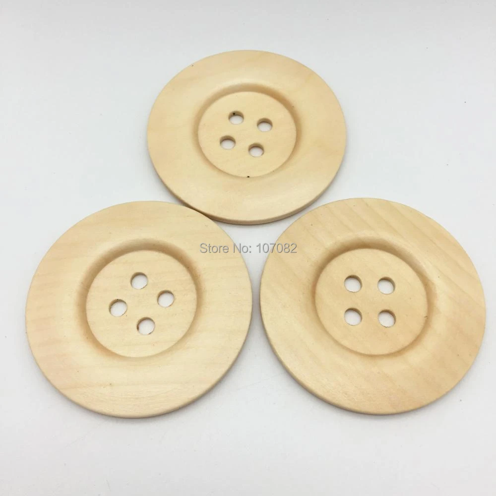 20pcs 60mm 6CM Extra Large Wood Buttons Natural 4 Holes Round Sewing
