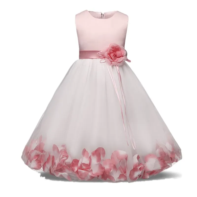 Платье для девочек с цветочным принтом и лентами для девочек; свадебные торжественные платья; детское бальное платье для дня рождения; одежда для маленьких девочек - Цвет: pink