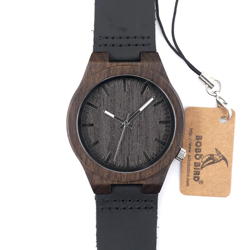 BOBO BIRD B12 Ebony Wood Men's Designer Bamboo Wooden Wristwatch With Genuine Leather Strap Casual Men dress Watch In Gift Box