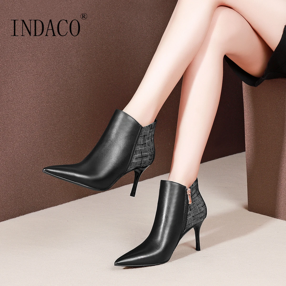 

Leather Boots Women Thin High Heel Women Boots 2018 Fashion New Design Botte Femme 7.5cm