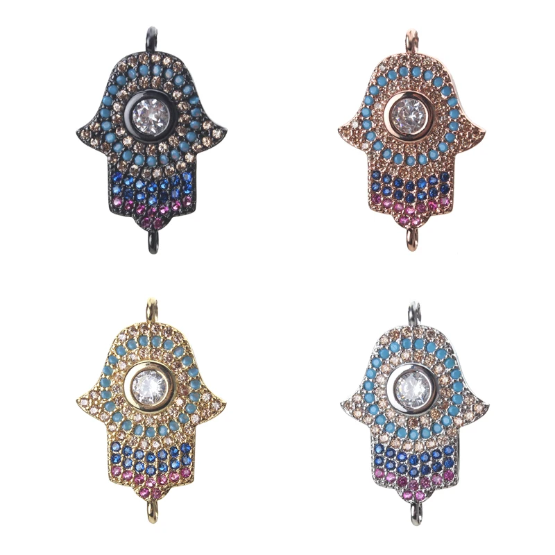 

1pc 25*17mm Copper Evil Eye Charms Colorful Micro Pave Zircon Hamsa Hand Pendant Connectors Diy Bracelet Jewelry Accessories