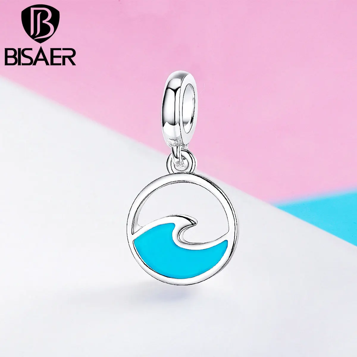 

BISAER Hot Sale Wave Beads Silver Color Summer Collection Ocean Wave Pendant Charms fit Bracelets DIY Jewelry Accessories EGC012