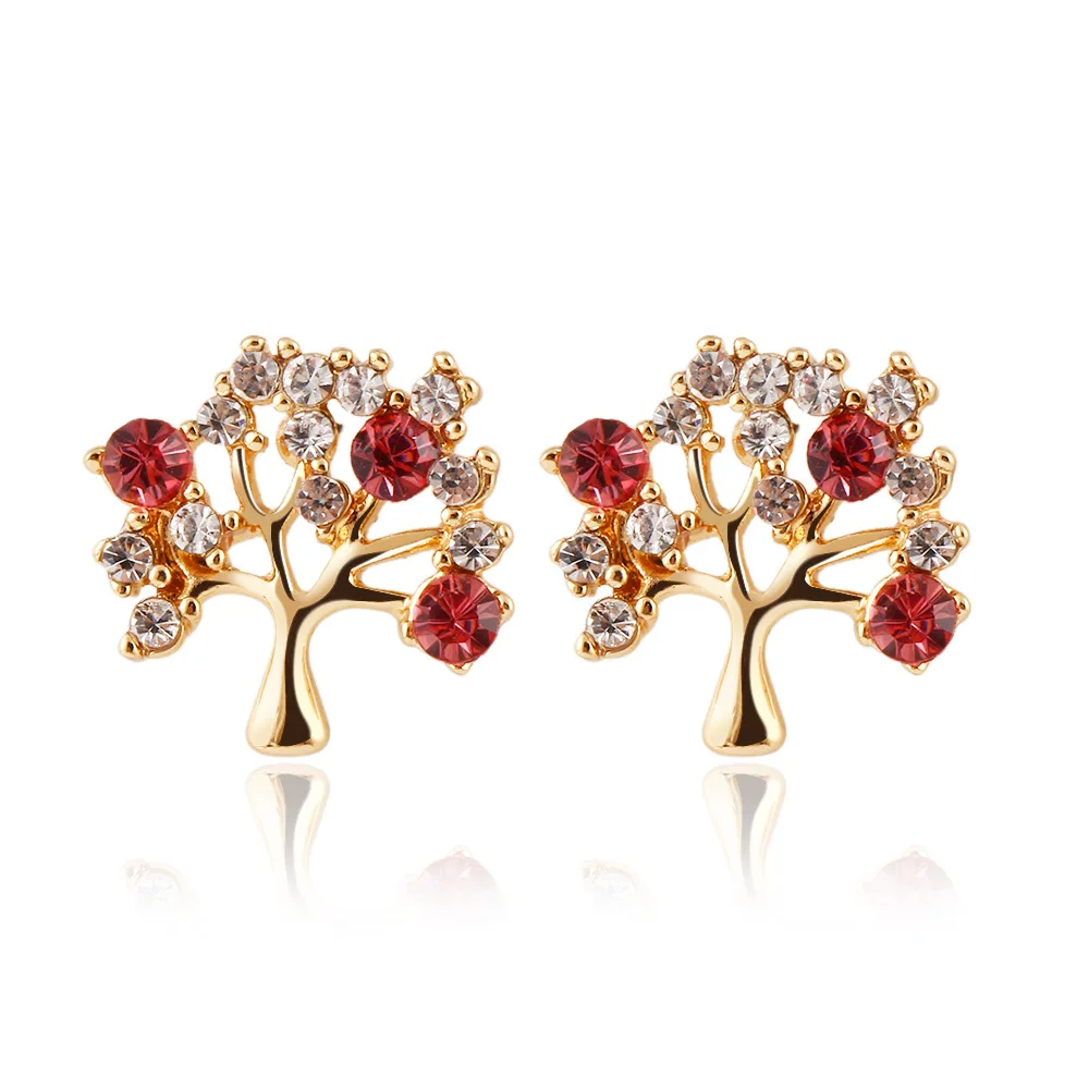 

LE SKY New Fashion Flash Red Purple Charm Crystal Earrings Fruit Tree Money Earrings for Women Girls Jewelry