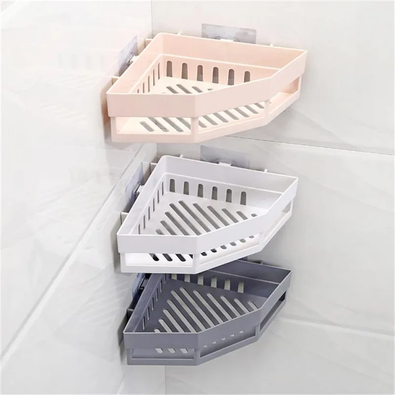 Traceless Plastic Bathroom Kitchen Corner Storage Rack Organizer Shower Shelf Corner Storage