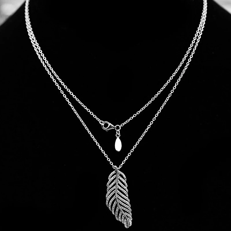 925 Sterling Silver Pendant Necklace 50CM 70CM Diy Feather Pendants