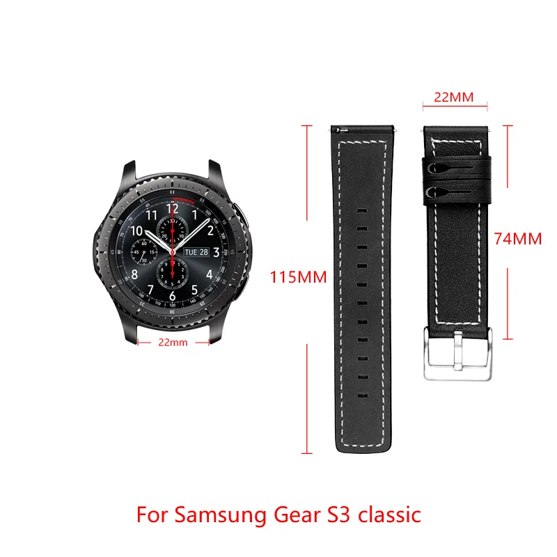 

For Samsung Gear S3 Smart Watch Strap Replacement Wristband Silver buckle adjustable size Samsung Gear S3 Leather bracelet