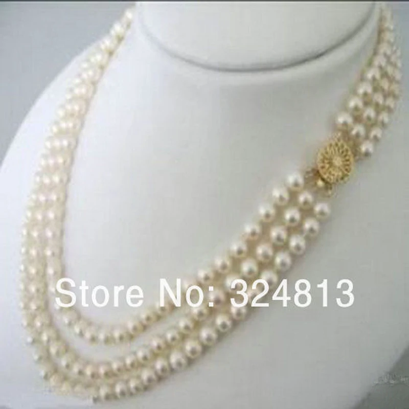 

3rows 7-8MM white salt water pearl necklace 18''