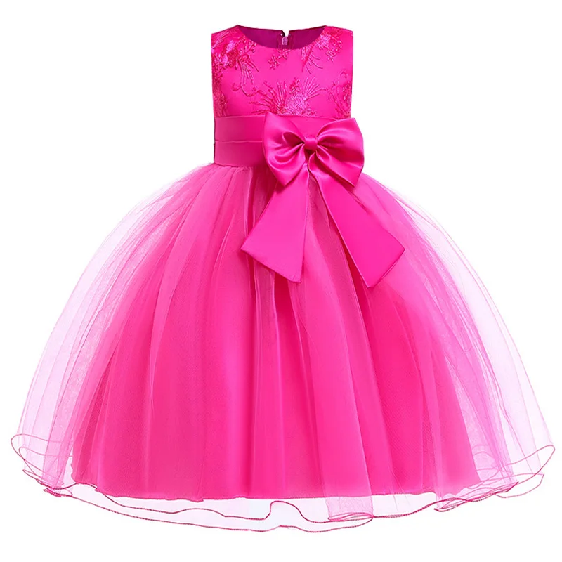 Кружевное платье-пачка принцессы с вышивкой для маленьких девочек; элегантное торжественное платье с цветочным узором для дня рождения; одежда без рукавов для девочек - Цвет: mei red