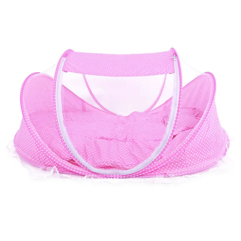 

Cute Baby Crib 4pcs Portable Comfortable Babies Pad with Sealed Mosquito Net Mattress Pillow Mesh Bag Newborn Sleep Travel Bed