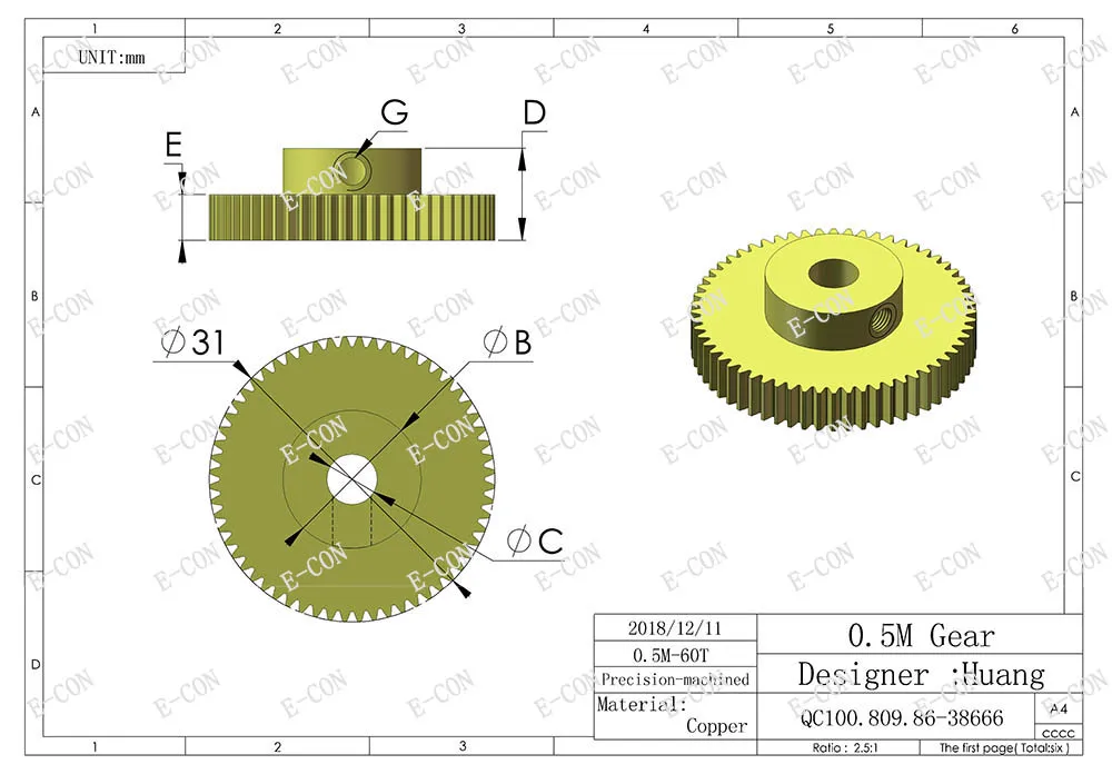 5mm Bore Hole 60 Teeth 60T Module 0.5 Motor Metal Gear Wheel with Top Screws