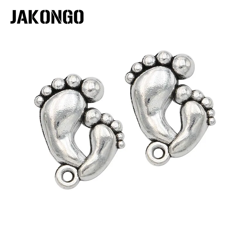 

JAKONGO Antique Silver Plated Double Foot Charms Feet Pendants for Jewelry Making Bracelet DIY Craft 20pcs 20x15mm