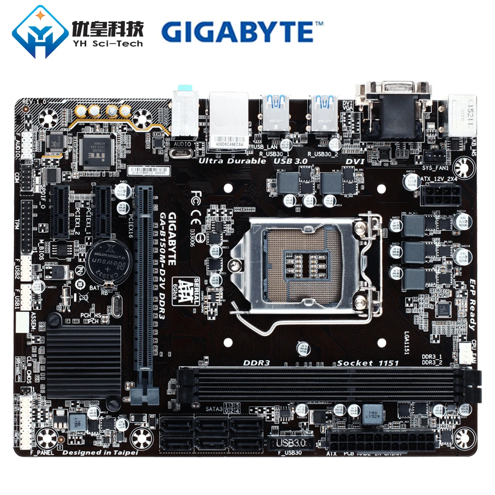 

Original Used Desktop Motherboard Gigabyte GA-B150M-D2V DDR3 B150 LGA 1151 Core i7 i5 i3 DDR3 16G SATA3 USB3.0 VGA DVI Micro-ATX