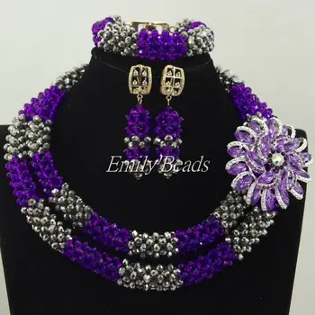 

Purple/Gray Crystal Beads Jewelry Set African Costume Wedding Bridal Jewelry Set 2 Layers Necklace Set Free Shipping ALJ358