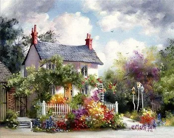 

New DIY Needlework Kits Printed Pattern 100% Pure Cotton R Thread Cross Stitch Sets Amazing Cottage