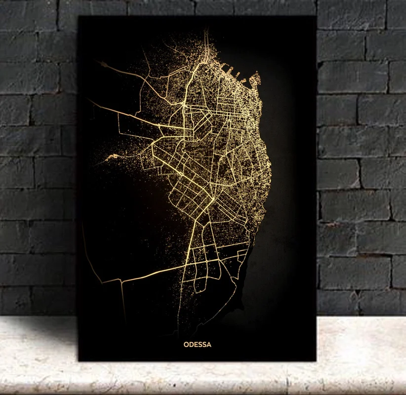 

Odessa,Modern City Gold Map Poster Canvas Art Print Home Room Decor