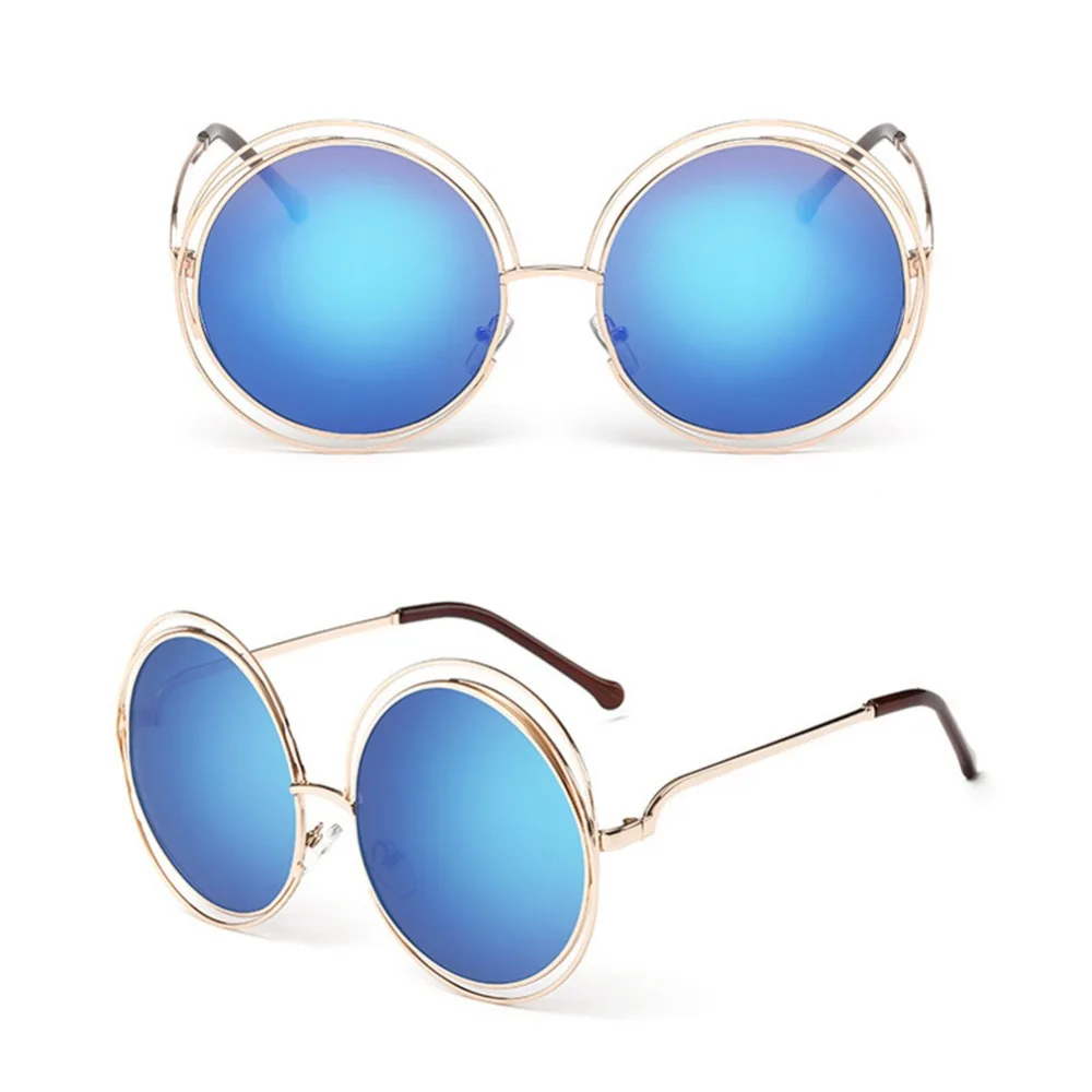Винтажные круглые зеркальные синие солнцезащитные очки больших размеров с d линзами, женские стильные ретро солнцезащитные очки UV400 для женщин