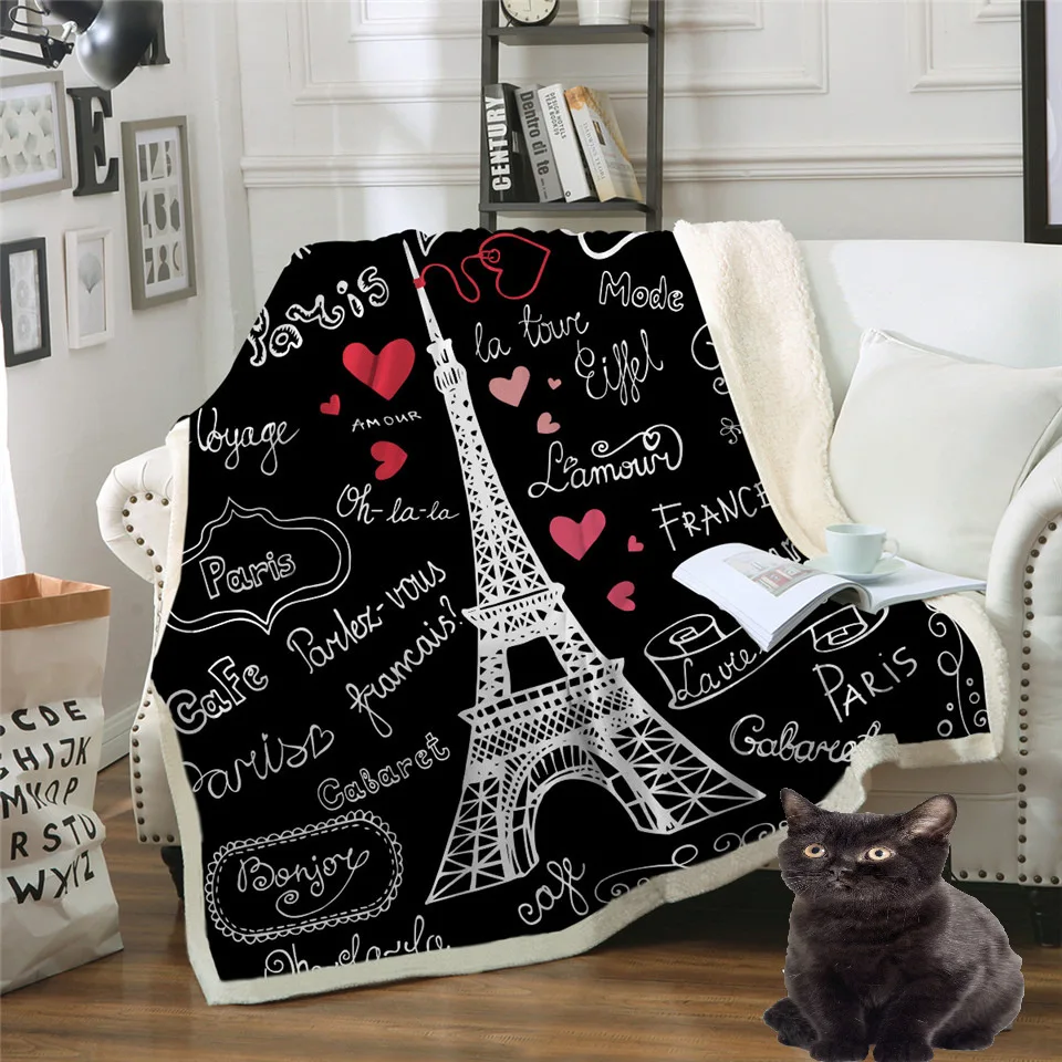 

BeddingOutlet Paris Tower Throw Blanket on the Bed Romantic Letters Sherpa Fleece Blanket Heart Plush Sofa Plaid 1pc