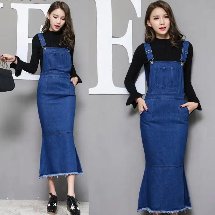 Summer Pocket Mermaid Denim Dresses For Women Fashion Trumpet Denim Women Dresses Plus Sizein