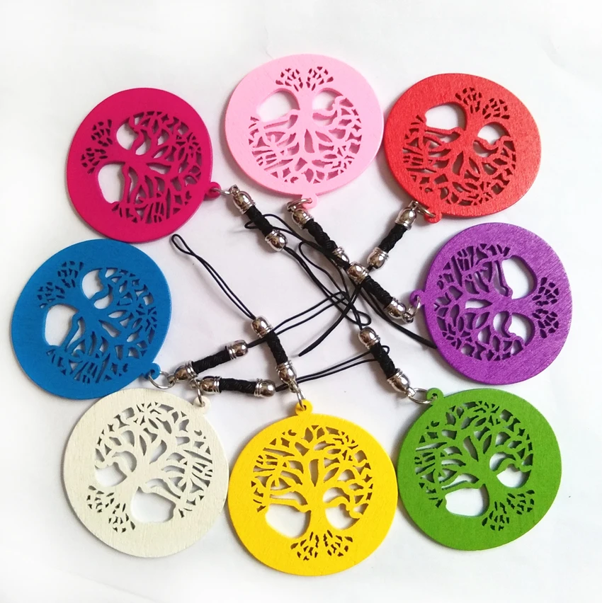 

12 pcs/lot Wood Life Tree Key Chain Mini Key Chain key Holder Accessories for Phone for Bag