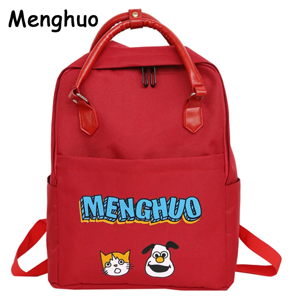 

Menghuo Women Canvas School Backpack Girls Lovely Cat Printed Cartoon Backpack Teenager Large Capacity Ladies School Bag