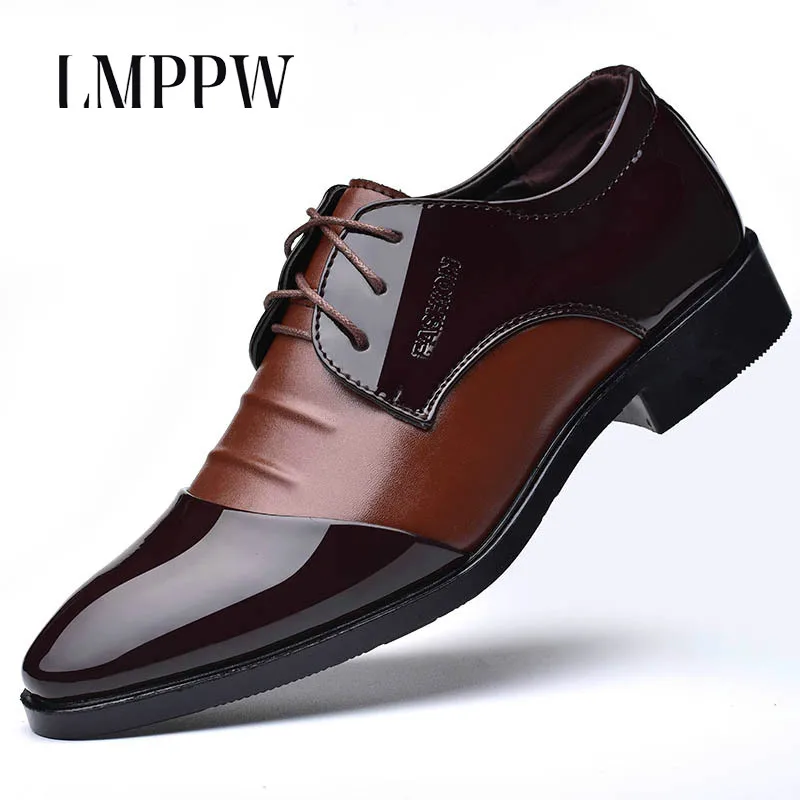

Cheap Men Business Dress Shoes Large Code Casual Leather Shoes Men Flats Breahthable Formal Oxford Shoes Pointed Toe Black Brown