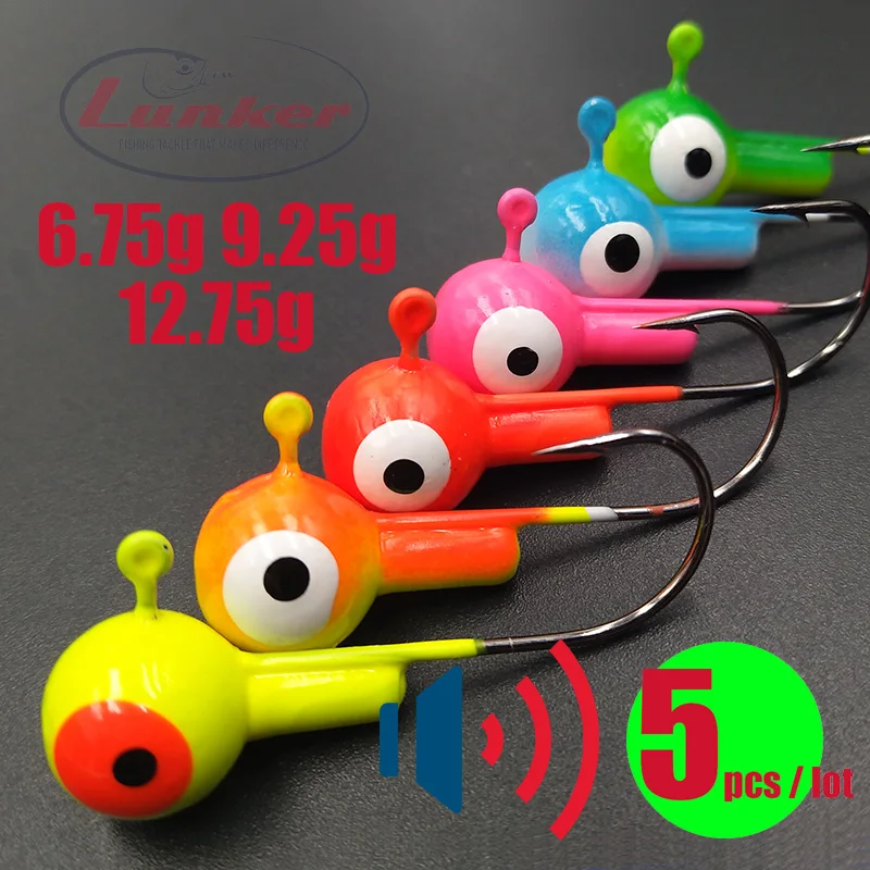 

Lunker jig heads 6.75 9.25 12.75g sound football round hook tube rattle cover stained water soft lure jigs fishing grub rig lead