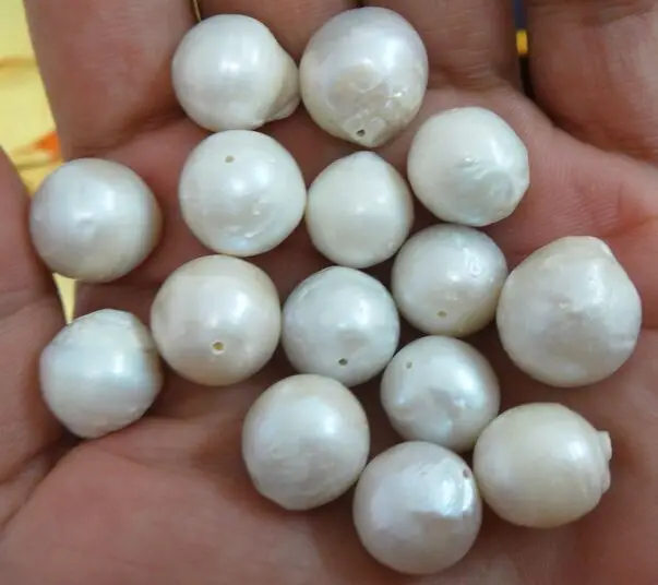 

free shipping NUCLEAR SOUTH SEA NEAR ROUND WHITE LOOSE PEARLS WHOLESALE 15PCS ABOUT 12-14