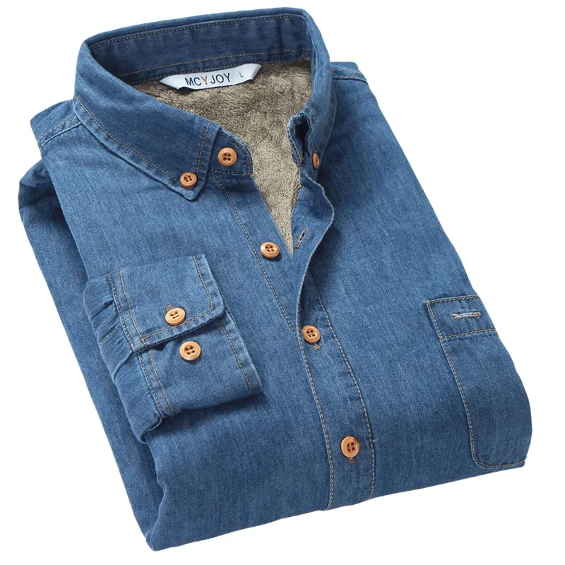 En Ligne 2017 Automne et Hiver plus épais cachemire chaud chemise hommes à manches longues slim coton hommes chemises marque denim shirt hommes camisa 4XL