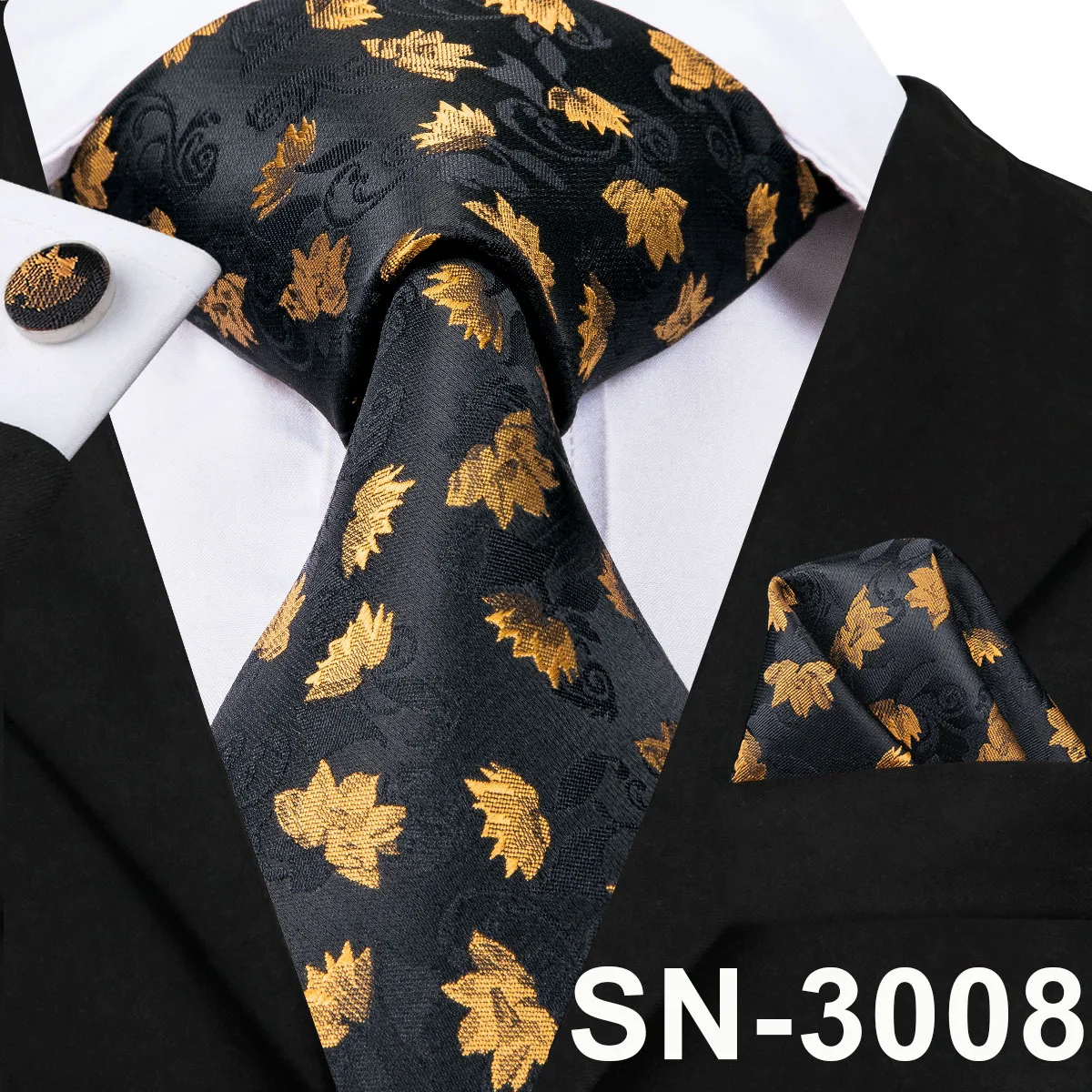 Hi-Tie роскошные шелковые галстуки с рисунком Пейсли Набор Синий Черный Серый шеи носить галстук платок Набор Запонок Модные мужские галстуки - Цвет: SN-3008