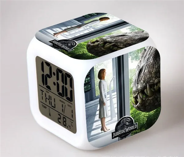 Jurassic world dinosaurs Series LED 7 Colors Flash Light Digital Alarm
