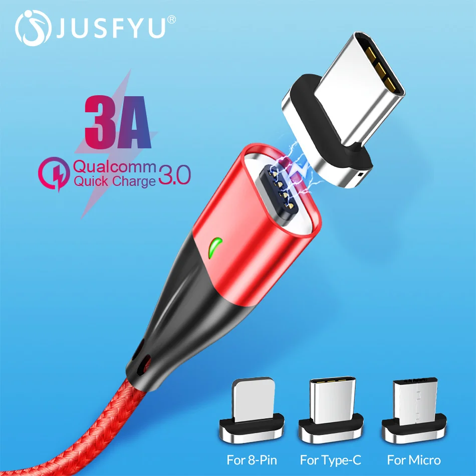 

LED 3A Magnetic Charging Cable for iPhone XR XS MAX X 8 7 6 6S Plus Mobile Phone Magnet Charger Micro USB Cable Type C Wire