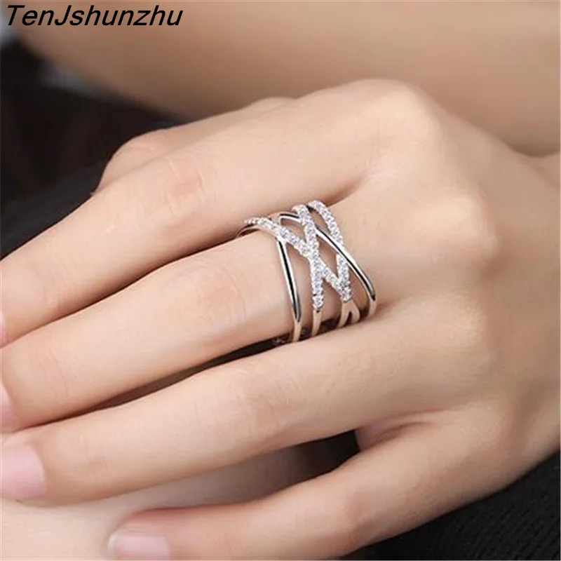 TenJshunzhu серебряное кольцо с микропокрытием AAA CZ Полированное серебряное кольцо для женщин вечерние ювелирные изделия для помолвки jz219