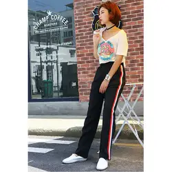 2018 Весенняя мода Повседневное красочные Радуга Side-stripe штаны S-3XL свободные эластичный пояс шикарные карманы Для женщин брюки летние
