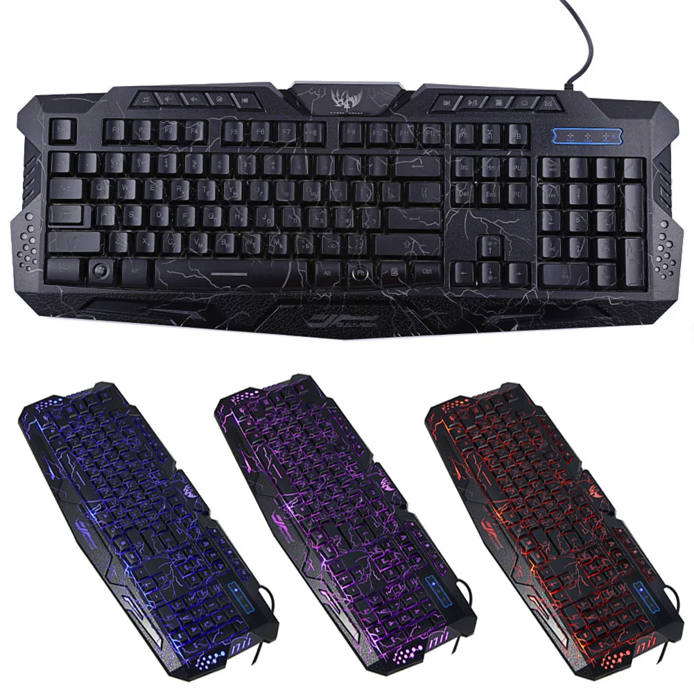 

USB Wired Gaming Keyboard Russian Version 3 Colors Backlit Multimedia Buttons Professional Keyboards With 114 Sensitive Keys