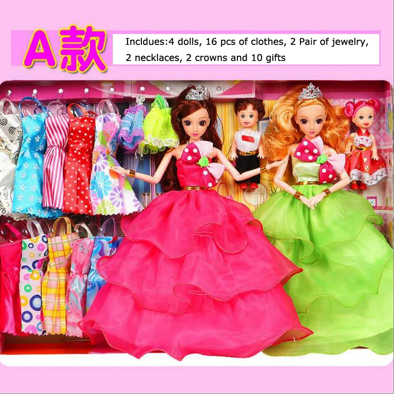 

Girls Pretend Toy Dress Up Kit Pricess Doll Wedding Party Dresses Clothes 3D Real Eyes Educational DIY Toys Kids Baby Gifts