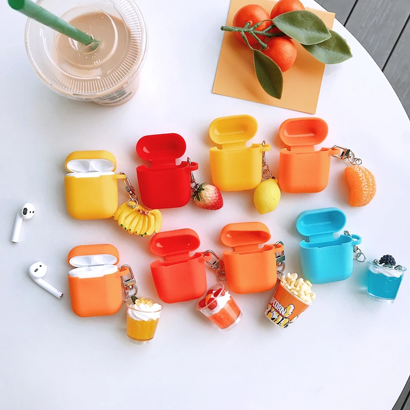 

3D Cute Fruit Ice Cream Strawberry Banana Orange Chips Silicone Case case For Airpods 1 2 Wireless Bluetooth Headset